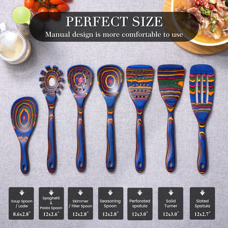 YUTFUBG Heat-Resistant Wood Cooking Utensils - 7pc Set, Eco-Friendly, Includes