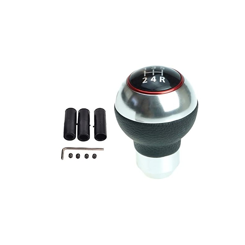 Universal Gear Knob Round Chrome Look Red Ring - Black