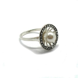 Stylish sterling silver ring solid 925 with 8mm pearl R001888 Empress