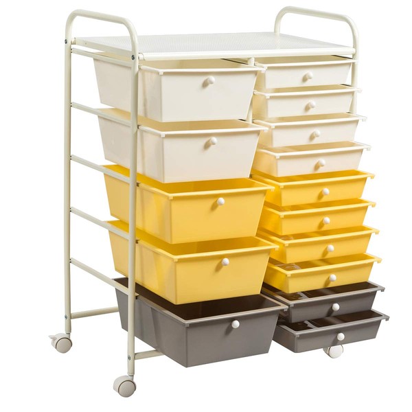 Byroce 15-Drawer Storage Rolling Cart, Mobile Classroom Craft Organizer for