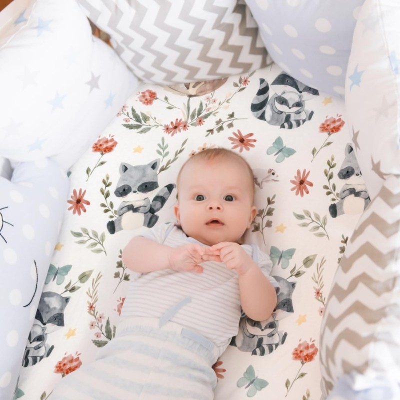 4 Pack Woodland Neutral Bassinet Sheets Set Unisex Forest Animals