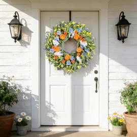 Summer Wreath for Front Door 24 Inch, Spring Floral Wreaths with Artificial Daisy and Lavender for All Season Home Decor Easter Indoor Outdoor Wall Home Celebrations