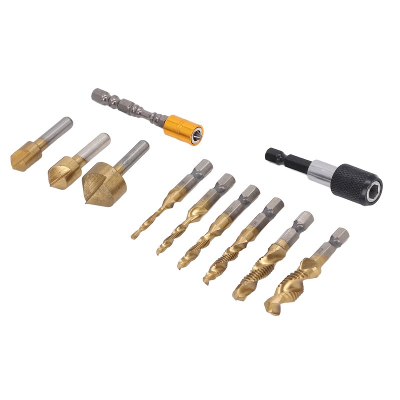 11Pcs Chamfer Drilling Tools Woodworking Ti Coated Step Drill Bits