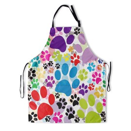 Funny Dog Grooming Apron with 2 Pockets Waterproof Coloful Dogs Paw Aprons for Women Men Funny Pet Footprint Kitchen Bibs for Chef Cooking Gardening Grilling BBQ