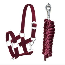 Halter Lead Rope Set with Carabiner Hook Adjustable Horse Halter Horse Wooden Horse Tie Rope (Panic Hook Wine, Pony)