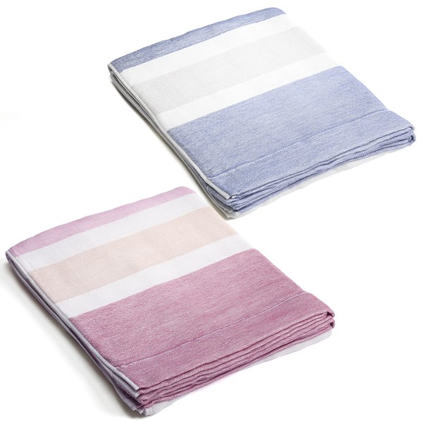 Showa Nishikawa Imabari Towel, Brand Certified, 5-ply Woven Gauze Blanket, Single All Season, Blanket, 55.1 x 74.8 inches (140 x 190 cm), Net Limited, Original, Approx. 24.7 oz (700 g), Made in Japan (Set of 2, Pink x Navy)