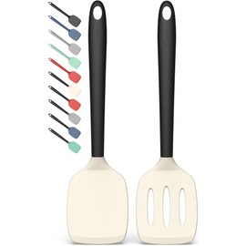 Coukre 2 Pack Silicone Spatula Set, High Heat Resistant, BPA Free Kitchen Spatula, Solid & Slotted Turner for Non-Stick Pans, Sautéing, and Flipping (2, Beige)