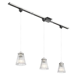 Starcurin 3-Pack H-Type Track Pendant Light Fixtures, Modern Tracking Lighting Pendant with Clear Striped Glass Shade and Aluminium Alloy Rail Bar for Kitchen Island Dining Room, Brushed Nickle