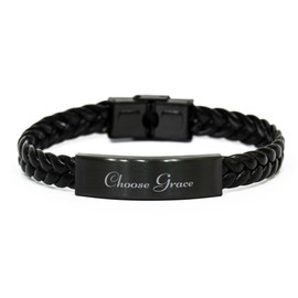Choose Grace Bracelet for Him Her Men Women Braided Leather Bracelet Black