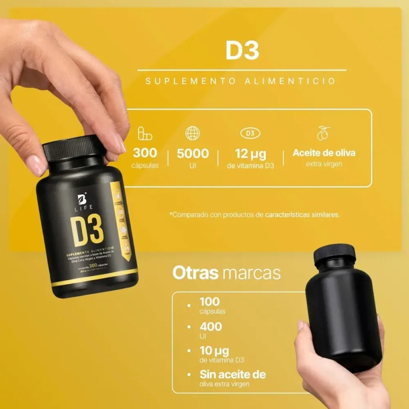 B Life - Vitamina D3 5000 Ui 300 Cápsulas B