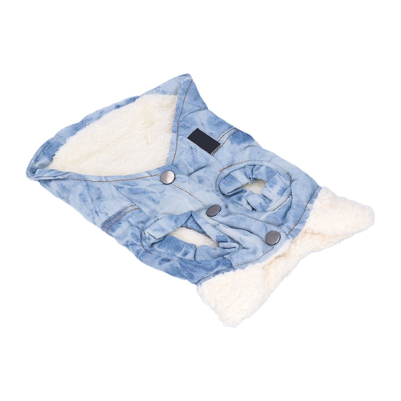 Dog Jean Coat Warm Cold Weather Plush Denim Pet Jacket