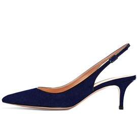 Divanne Sandalias de tacón bajo con correa trasera para mujer con punta puntiaguda y tacón bajo, Azul marino (Navy Blue Suede), 7 US