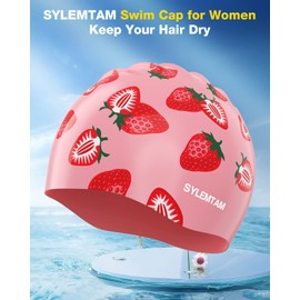 SYLEMTAM Swim Cap for Women Long Hair, Silicone Swimming Cap Waterproof Swim Caps Anti Slip Swimming Caps for Women Swimming Comfy Bathing Caps Cute Swim Hats for Short Medium Long Hairs (S Size)