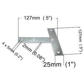 Metal Mending Tee T Plates 5in Braces Corner Bracket Plate Joint Flat Repair Fixing Angle Galvanised Heavy Duty 2mm Thick Size: 127 x 127 x 25mm / 5'' x 5'' x 1'' Pack of 2