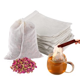 Pack of 50 8 x 10 cm Cotton Muslin Spice Bags with Drawstring 100% Cotton Teabags Reusable Spice Bags for Cooking Tea Bags for Loose Tea Fruit Tea Coffee Spices