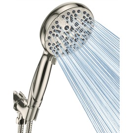 High Pressure Shower Head with Handheld - 5 Spray Settings High Flow Detachable Rain Shower Heads with 60” Extra-long Stainless Steel Hose and Adjustable Bracket with Brass Joint – Brushed Nickel