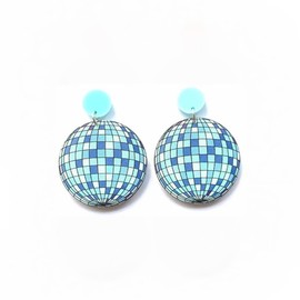 Disco Ball Acrylic Drop Dangle Earrings Colorful Big Round Circle 70's Charm Studs Earring Fashion Jewelry for Women Girlfriend Hypoallergenic (Blue)