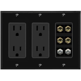 RiteAV 4 Port Banana 2 Speaker Binding Post 2 Coax Wall Plate - 3 Gang 2 Outlet [Black/Black]