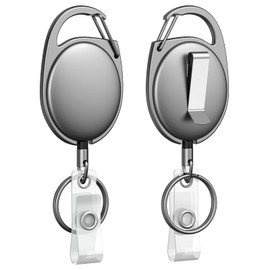 Uniclife 2 Pack Heavy Duty Metal Retractable Badge Reel for Badge Holder Retractable Keychain All Metal Casing with Stainless Steel Spring Coil 55 cm Nylon Rope Carabiner Belt Clip and Key Ring