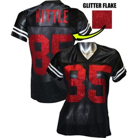 Custom Glitterflake George Kittle Womens Black Mesh Jersey Size X-Large XL