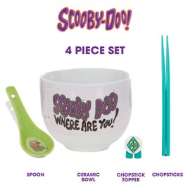 Culture Fly Scooby Doo Microwave Ramen Bowl Set with Chopsticks and Spoon, 20 oz Ceramic Instant Noodle Bowls with Chopsticks, Ramen Noodle Bowl, Rice Bowl Anime Gifts for Men