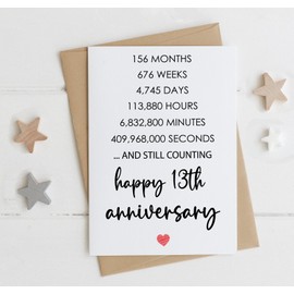 Happy 13th Anniversary Card, Valentines Day Card, 13 Years Together Anniversary, Wedding Anniversary Card Gifts, Idea For Her, Wife, Him, Husband, Boyfriend, Girlfriend