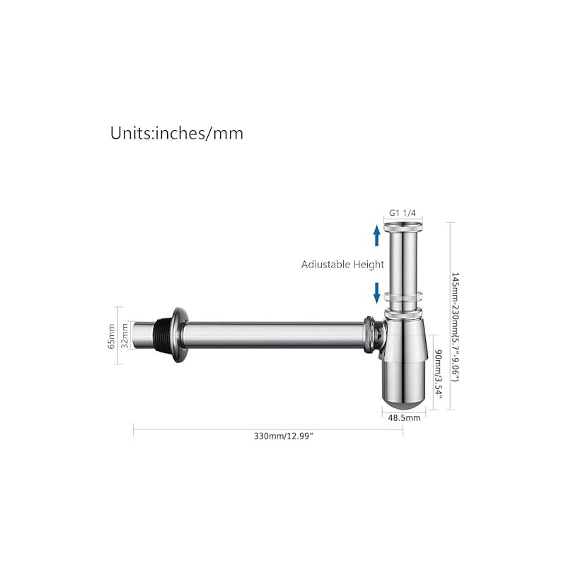 ZM Zinc&SS Bottle Trap Pipe Basin Sink Waste Kit 1-1/4'',