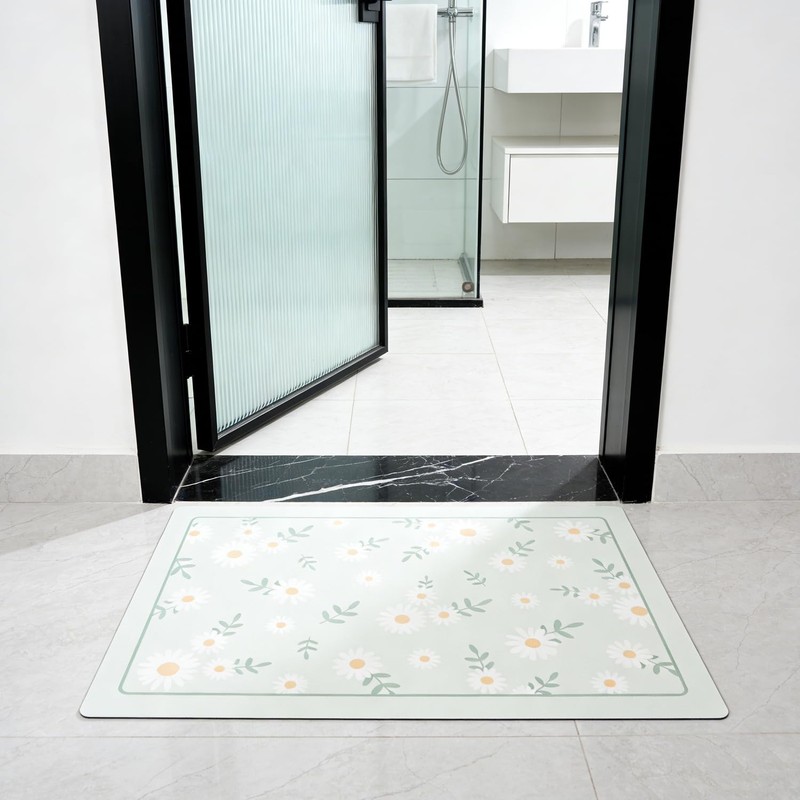 Floral Non Slip Bath Mat, Rubber Backing Ultra Thin Spring