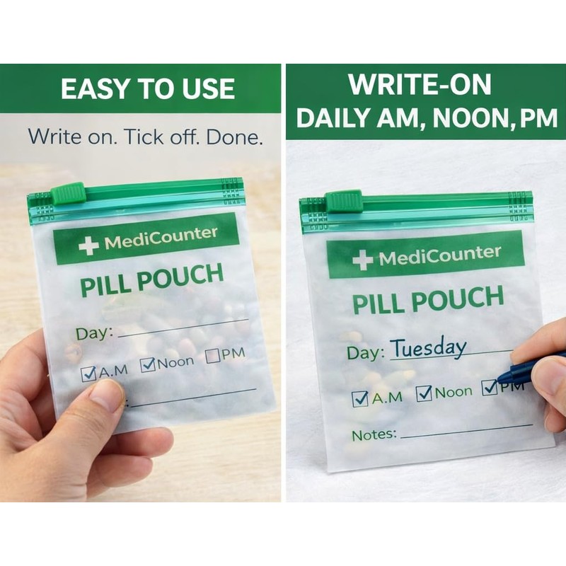 50 x Pill Pouch/Pill Bag with Slider Zip Closure –