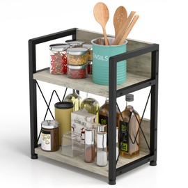 Aduanbang Coffee Bar Accessories Organizer, 2 Tier Wooden Kitchen Counter Shelf, Coffee Organizer Station for Countertop, Condiment Rack for Mugs, Cups, Cream, Syrup