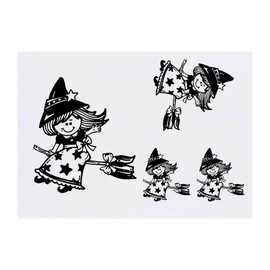4 x 'Witch On Broomstick' Temporary Tattoos - Water Resistant, Skin-Safe, Non-Toxic Transfers, Mixed Sizes (TO00052239)