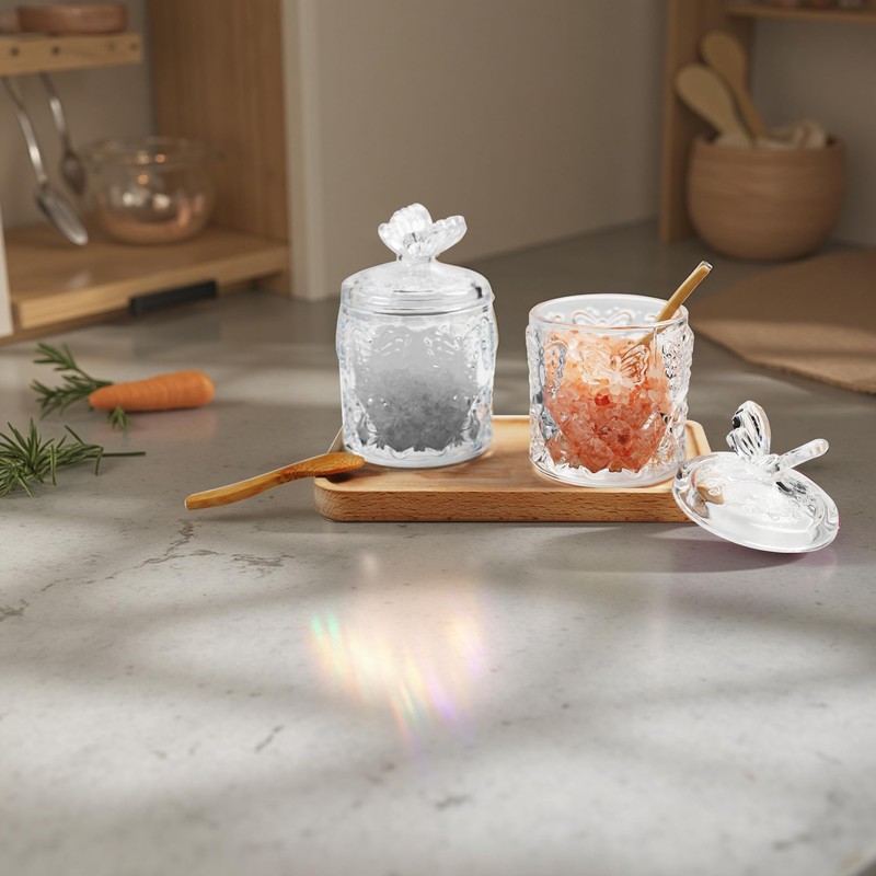 ZEERSHEE 2 PCS Glass Salt Cellar with Lid Salt Container