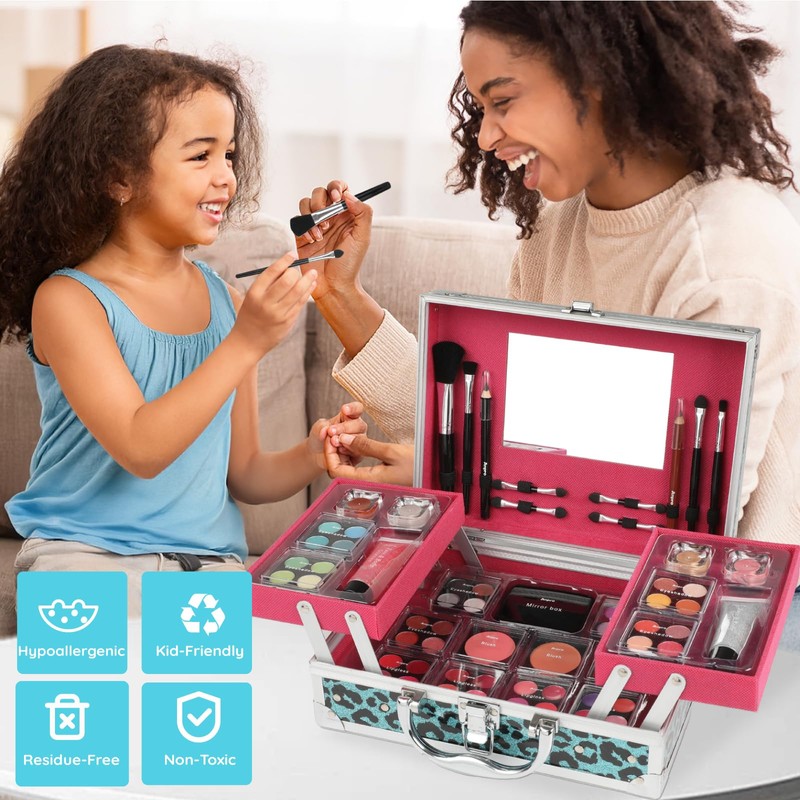 Anpro All-In-One Leopord Double Folding Makeup Carry Case with Pro