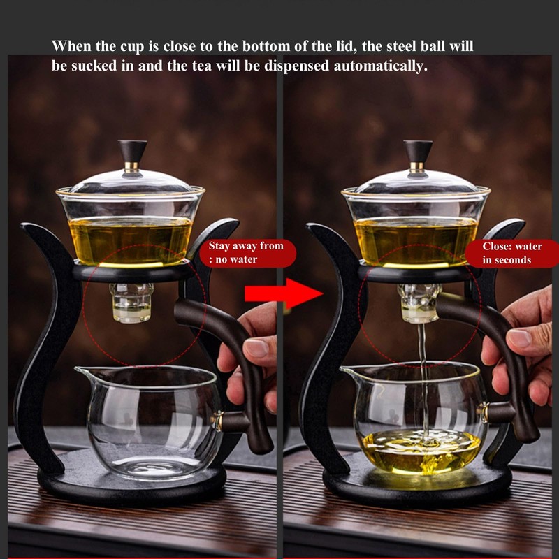 Lazy Kungfu Drip Teapot Magnetic Semi-Automatic Glass Teapot Wooden Glass