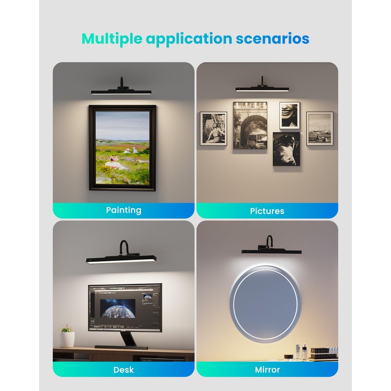 Dimmable Cordless Picture Light with Controller and Timer, Rechargeable 5000mAh