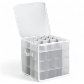 MIJOMA Storage Box, Sorting Box, Christmas Bag for Christmas Tree Baubles and Christmas Decorations, Collapsible, Transparent (White, 30 x 30 x 30 cm for 64 Pieces)