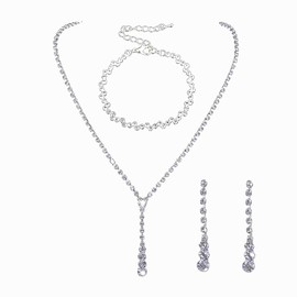 Clataly Bridal Wedding Necklace Earrings Bracelet Set Silver Crystal Bridesmaids Jewellery Accessories for Women Girls, Alloy Steel, Crystal