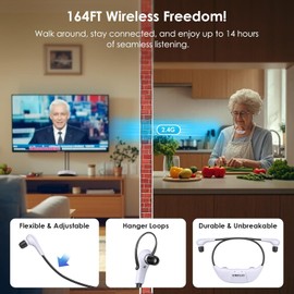 SIMOLIO Wireless Headphones for TV Watching w/Clarified Dialog, 164FT Range TV Headset for Seniors w/Balance Control & Enhanced Voice & Transmitter/Charging Dock, Gifts for Elderly, No Audio Delay