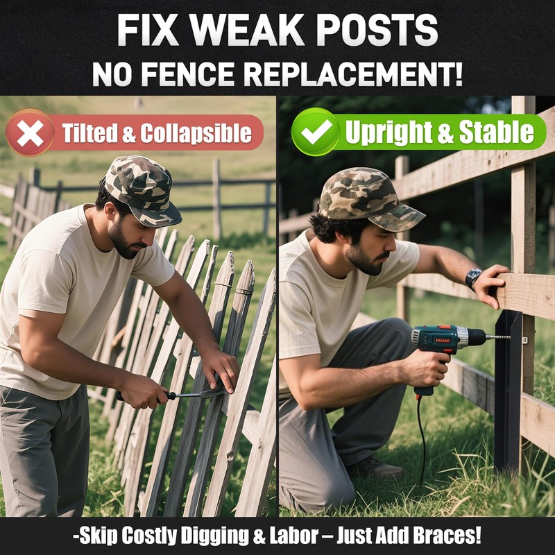 Mulctun 4 Pack Fence Post Repair Kit - 31.6" H
