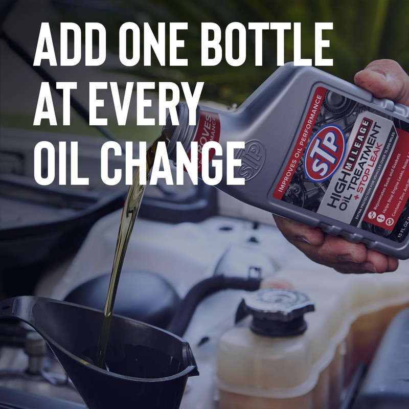 STP High Mileage Oil Treatment + Stop Leak Engine Oil
