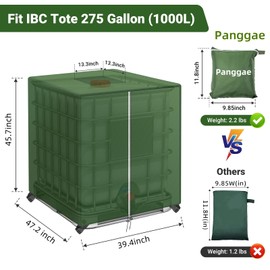 Panggae IBC Tote Cover,Water Tank Protection Cover for 275 Gallon Zipper 420D Heavy Waterproof Sunscreen Material Outdoor Garden Water Tank Cover (Green, 47.2 x 39.4 x 45.7（inch）)