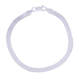 Solid 925 Sterling Silver 4.50mm Herringbone Chain For Women with Lobster Claw Clasp | 10" Anklet | 925 Herringbone Anklet For Women