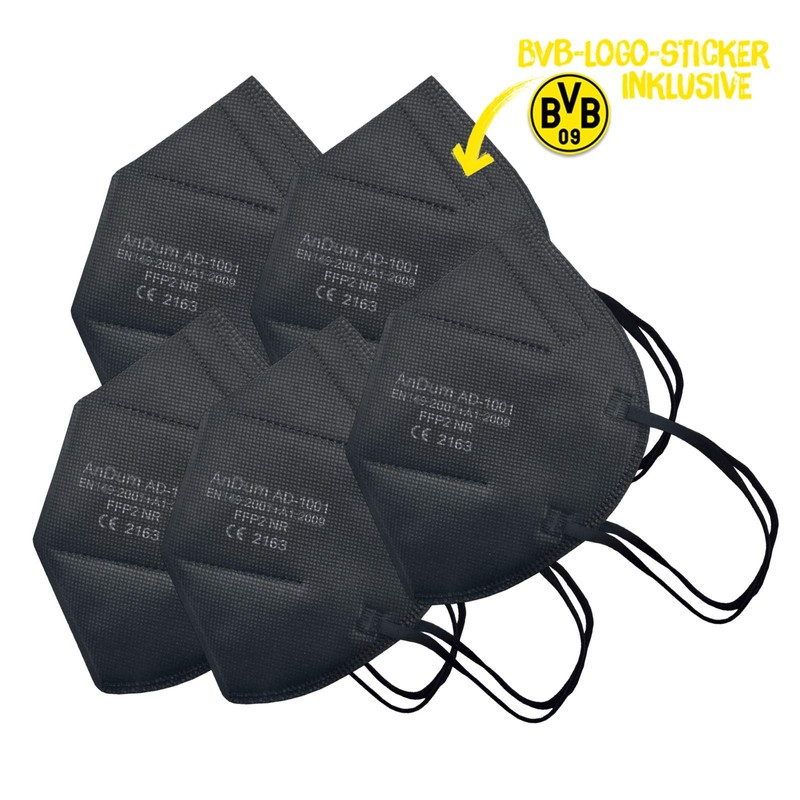Borussia Dortmund BVB-FFP2 Mask (Pack of 5), Black