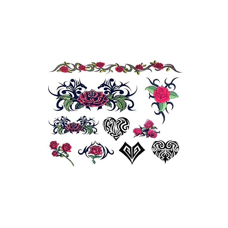 Day of the Dead Tribal Hearts & Roses Temporary Tattoos