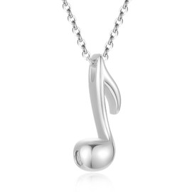 Sheng Jewelry Music Note Urn Necklaces Ashes Stainless Steel Musical Symbol Cremation Urn Pendant Loved One Funeral Memorial Ashes Jewelry Clef Urn Pendant Necklace (Eighth Note-Silver) (S030-S)