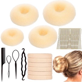 YAYNO 34 Pezzi Set Completo per Chignon 4 Creatore per Pane Retine Forcine Capelli Elastici Per Capelli Ciambella Accessori per Acconciature Ragazze e Ballerini Acconciature