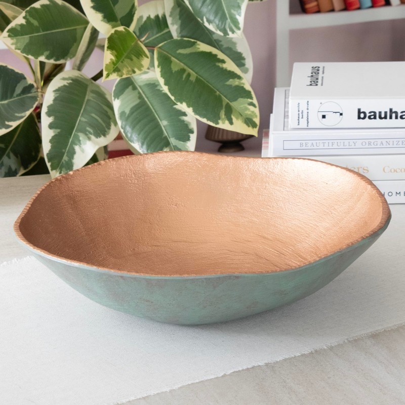 ANDALUCA Cast Metal Extra Large Turquoise Copper Finish Round Decorative