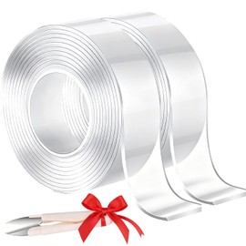 Cinta Doble Cara Adhesiva Transparente, 2 Rollos de 5M, Reutilizable e Impermeable para Pared, Cocina y Manualidades