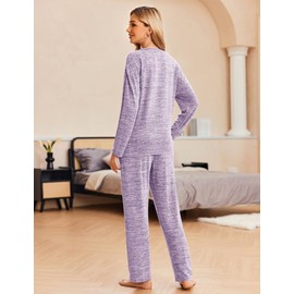 Ekouaer Women's Long Sleepwear Set Jersey Knit Nightwear Cotton Sleep Shirts with Pajama Pants Set Winter Warm Lounge Wear Pink,S