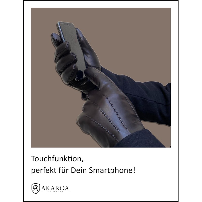 AKAROA ESTD 2019 DAN Men's Leather Gloves, Touchscreen Function, Italian